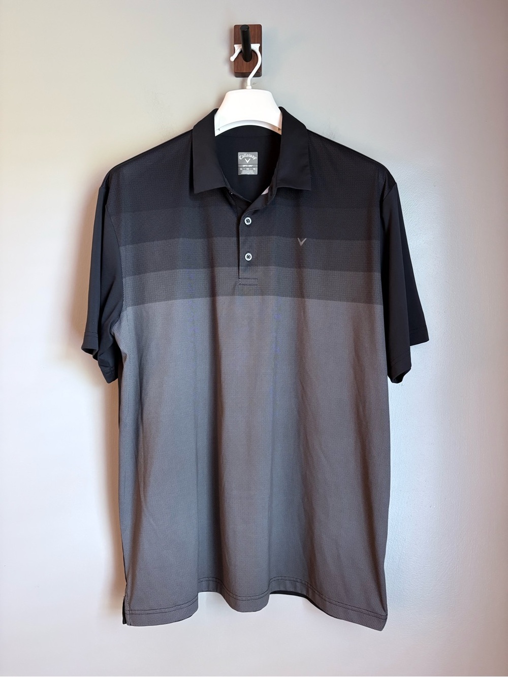 Callaway Golf Mens XL Opti-Dri Short Sleeve Polo Shirt Ombre Gradient Black Grey